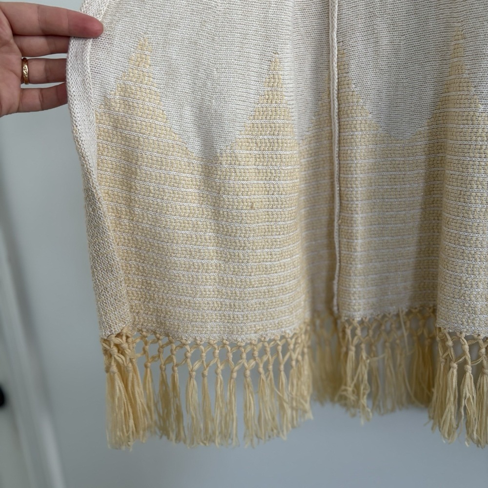 Lilly Pulitzer Tatum Long Fringe Hem Open BeigeGold Strings Sweater/Cardigan SzS - Picture 5 of 13